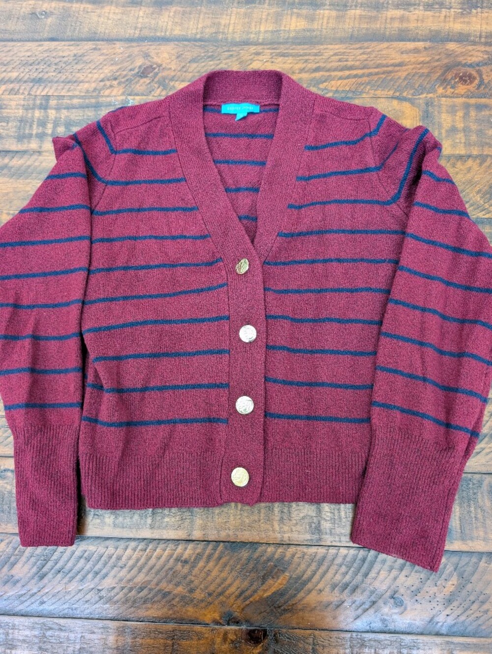 Draper James Burgundy and Navy Striped Button-Front Cardigan